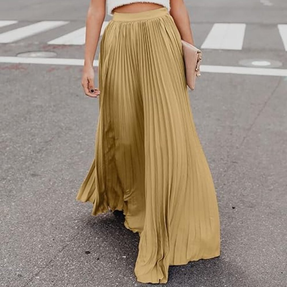 ebossy Women's High Waist Flowy Pleated Chiffon Maxi Skirt - Picture 3 of 4